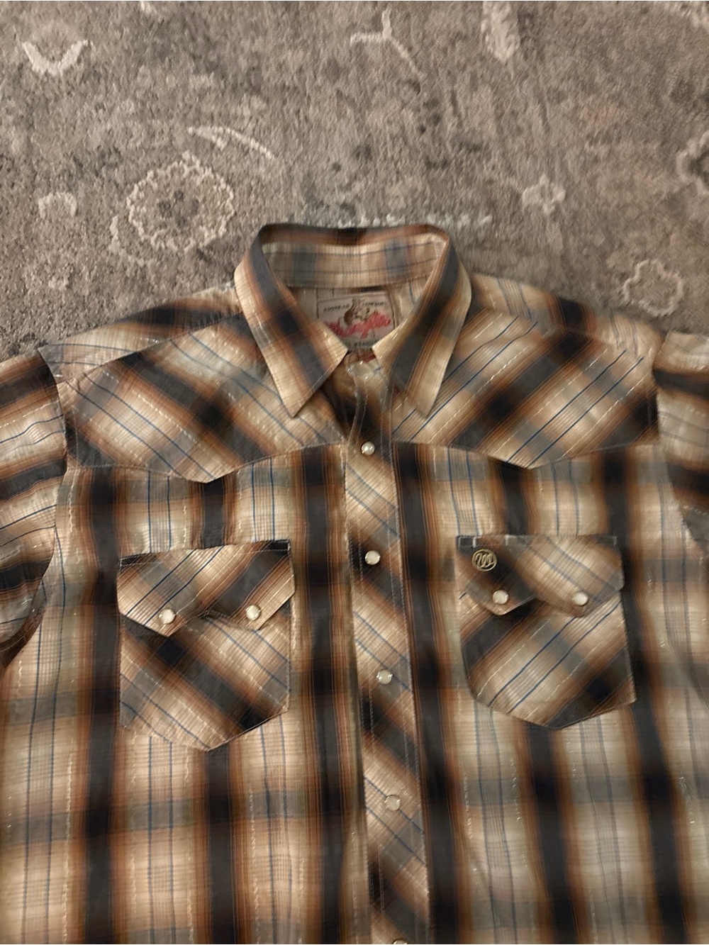 Vintage Wrangler Western Plaid Snap-Front Men's Shirt - Brown/Beige